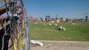 A memorial at Plaza Towers Elementary School in Moore, Okla. The crosses represent each of the seven children who died when an F5 tornado struck the school on May 20.